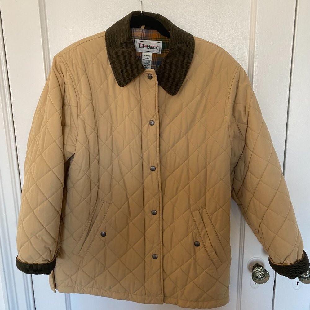 L. L. Bean Thermore Tan Quilted Chore Coat Jacket Vintage Medium 70s 80s Style